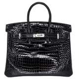 Hermès 25cm Birkin Black Shiny Porosus Crocodile Palladium Hardware